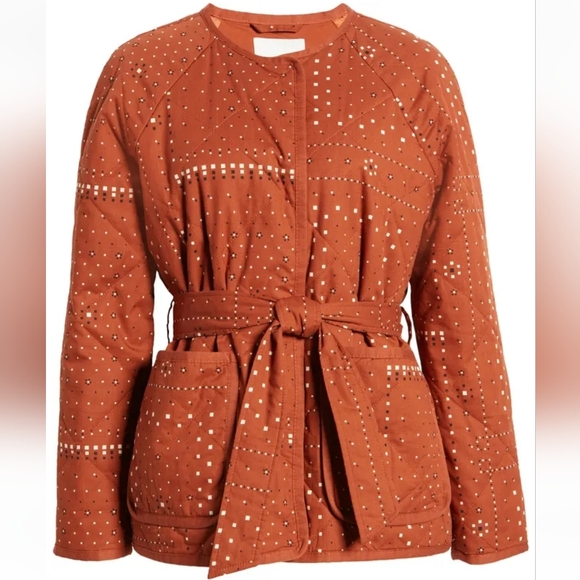 Madewell Women's Cotton Rust Colored Quilted Bandana Jacket "as is" (No Belt) - Picture 2 of 16